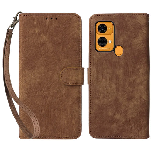 For Oukitel C33 Phone Cover RFID Blocking Wallet Stand Shell Drop Proof Leather Case - Brown - 1