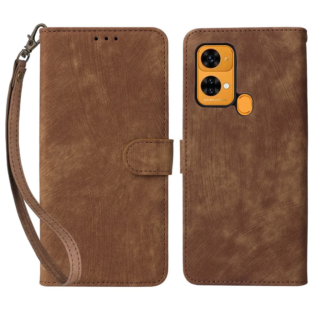 For Oukitel C33 Phone Cover RFID Blocking Wallet Stand Shell Drop Proof Leather Case - Brown - 1