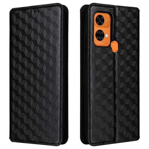 Rhombus Imprinted Shell for Oukitel C33 PU Leather Phone Cover Shockproof Stand Case - Black - 1