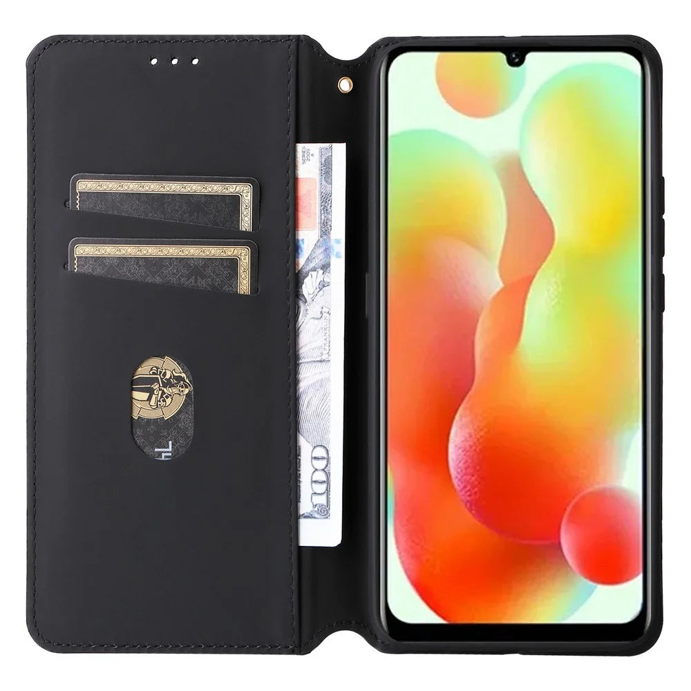 Rhombus Imprinted Shell for Oukitel C33 PU Leather Phone Cover Shockproof Stand Case - Black - 2