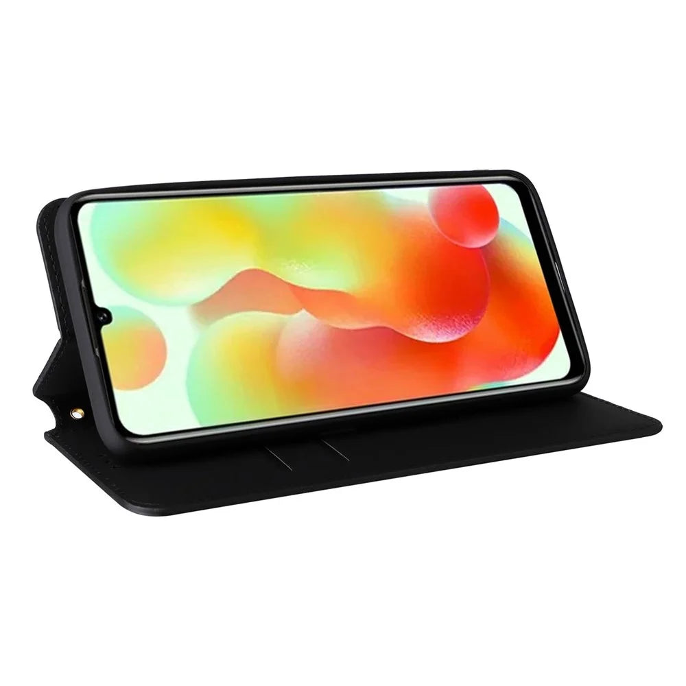 Rhombus Imprinted Shell for Oukitel C33 PU Leather Phone Cover Shockproof Stand Case - Black - 3