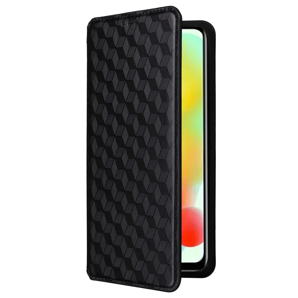 Rhombus Imprinted Shell for Oukitel C33 PU Leather Phone Cover Shockproof Stand Case - Black - 5