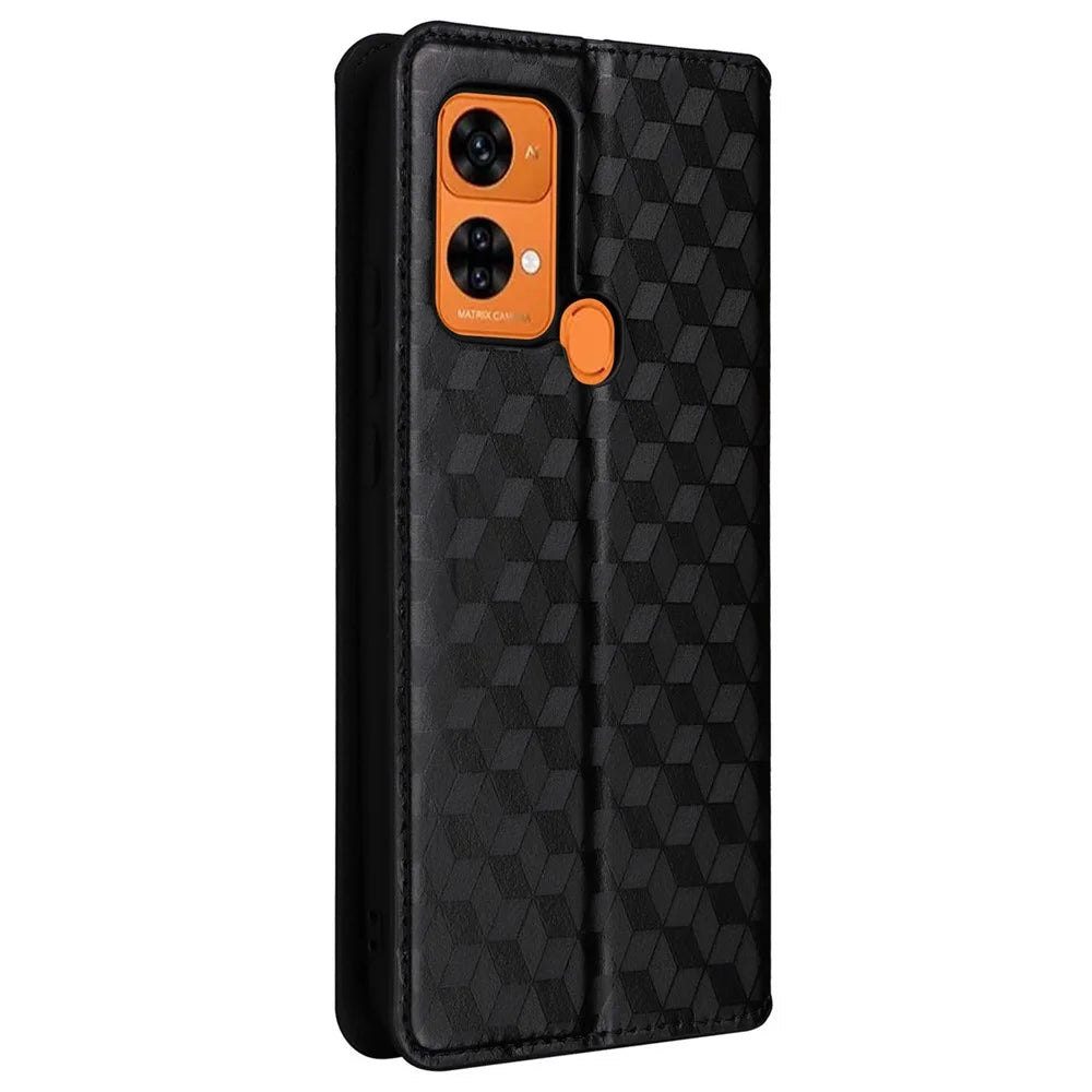 Rhombus Imprinted Shell for Oukitel C33 PU Leather Phone Cover Shockproof Stand Case - Black - 6