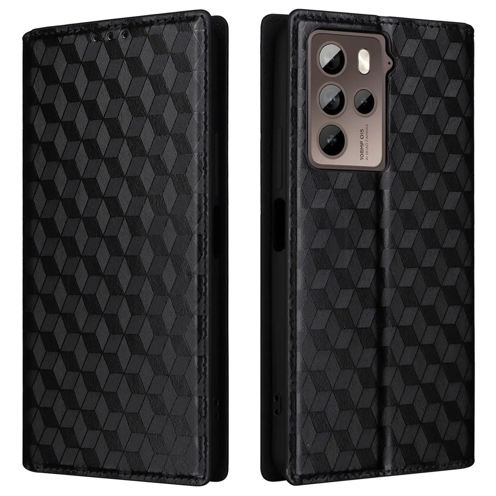 Rhombus Imprinted Shell for HTC U23 / U23 Pro 5G PU Leather Bump Proof Phone Cover Stand Case - Black - 1