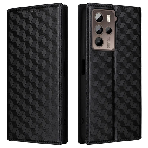 Rhombus Imprinted Shell for HTC U23 / U23 Pro 5G PU Leather Bump Proof Phone Cover Stand Case - Black - 1