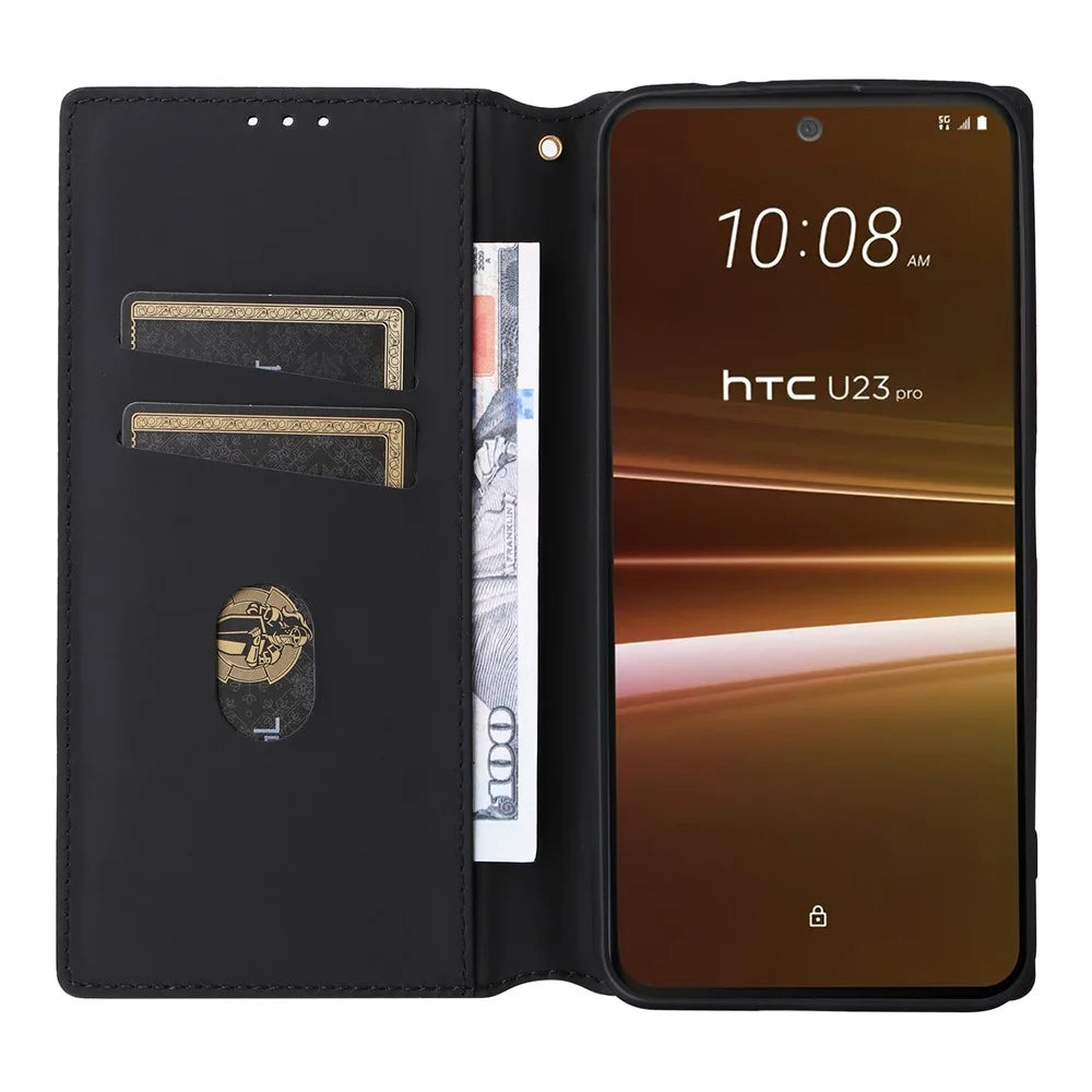 Rhombus Imprinted Shell for HTC U23 / U23 Pro 5G PU Leather Bump Proof Phone Cover Stand Case - Black - 2
