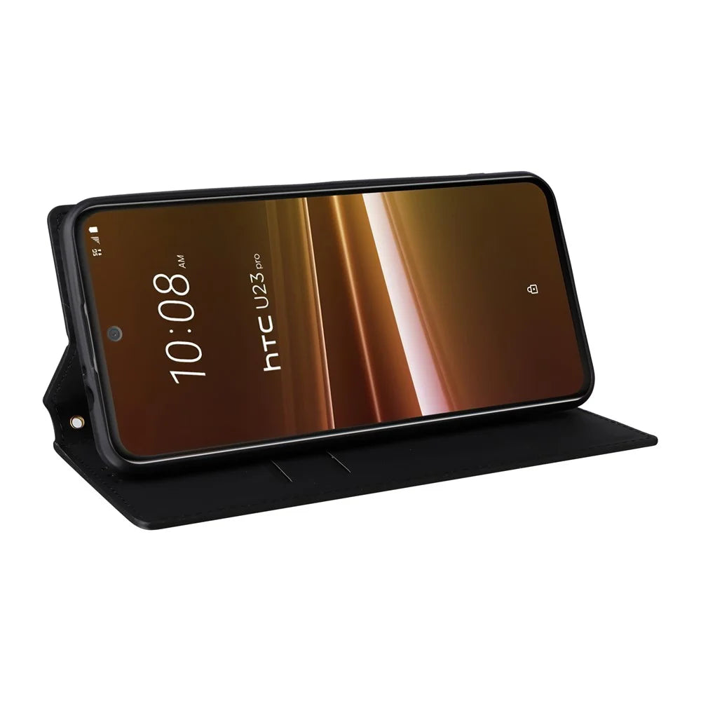 Rhombus Imprinted Shell for HTC U23 / U23 Pro 5G PU Leather Bump Proof Phone Cover Stand Case - Black - 3