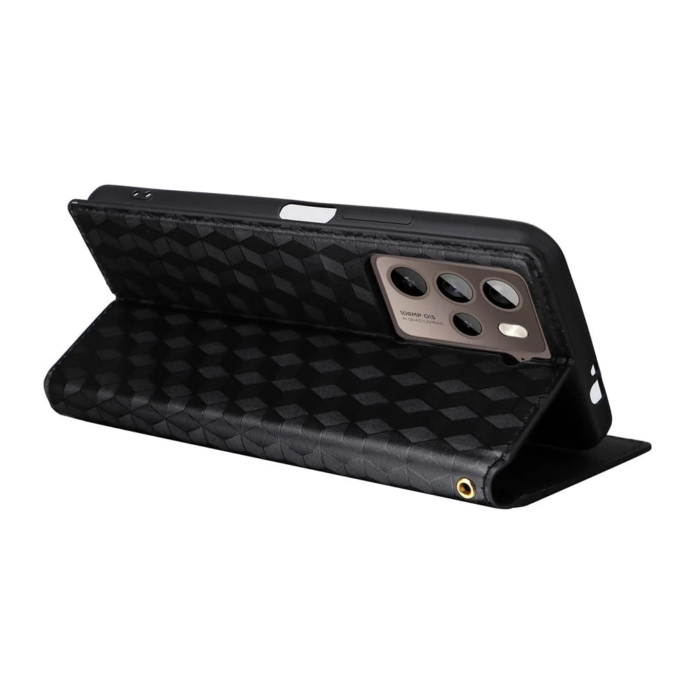 Rhombus Imprinted Shell for HTC U23 / U23 Pro 5G PU Leather Bump Proof Phone Cover Stand Case - Black - 4