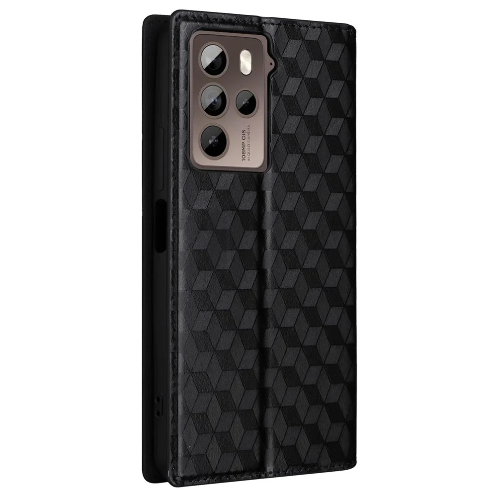 Rhombus Imprinted Shell for HTC U23 / U23 Pro 5G PU Leather Bump Proof Phone Cover Stand Case - Black - 6