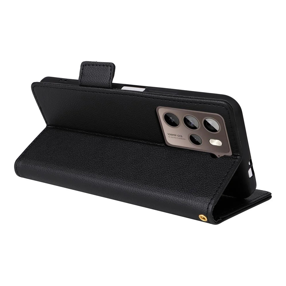 Phone Case for HTC U23 / U23 Pro 5G Litchi Texture Wallet Stand PU Leather Cover - Black - 4