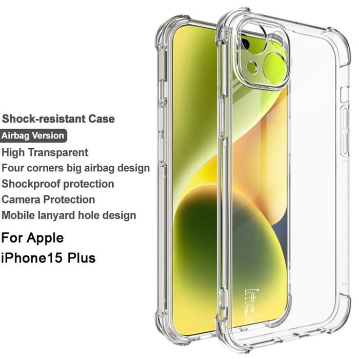 IMAK For iPhone 15 Plus Phone Case Four Corner Shock-Absorbed Clear Back Cover Soft TPU Phone Shell - Transparent - 2