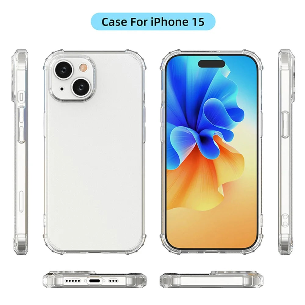 Anti-Scratch Phone Case for iPhone 15 , HD Transparent TPU Shell Four Corner Shockproof Phone Cover - 7
