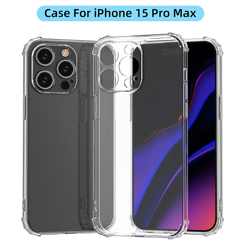 For iPhone 15 Pro Max HD Clear Phone Case Four Corner Drop Protection TPU Cell Phone Shell Cover - 1