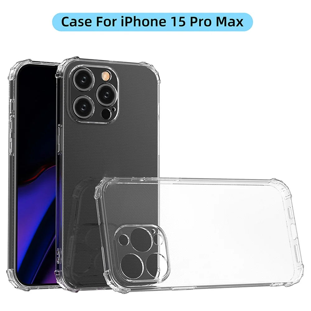 For iPhone 15 Pro Max HD Clear Phone Case Four Corner Drop Protection TPU Cell Phone Shell Cover - 6