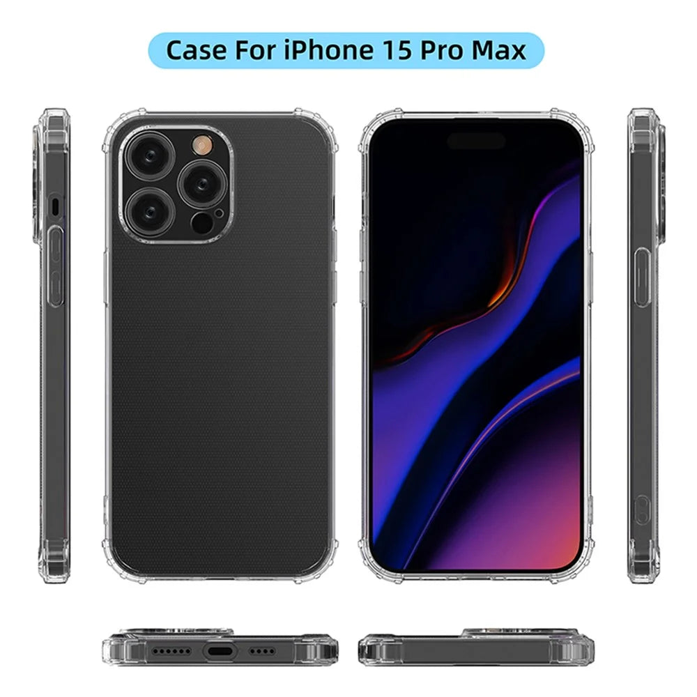 For iPhone 15 Pro Max HD Clear Phone Case Four Corner Drop Protection TPU Cell Phone Shell Cover - 7