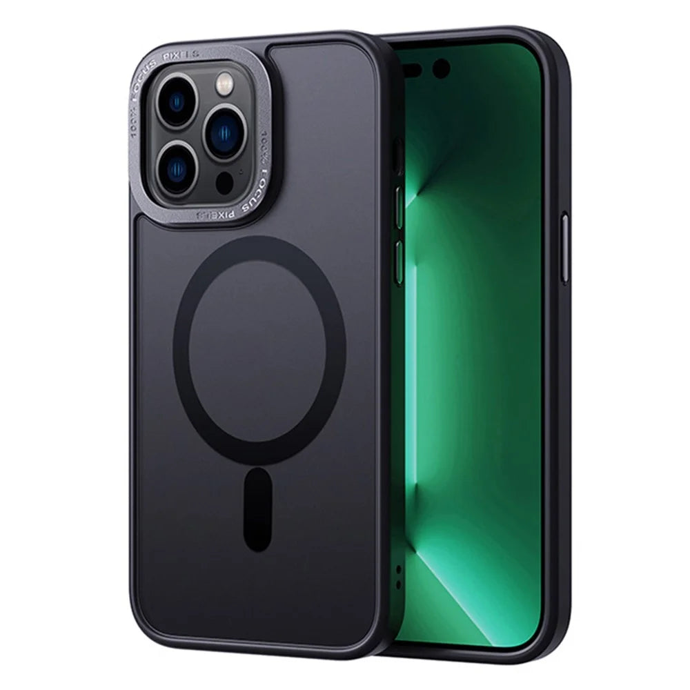 For iPhone 15 Pro Magnetic Case Compatible with MagSafe Translucent TPU+PC Matte Phone Cover - Black - 1
