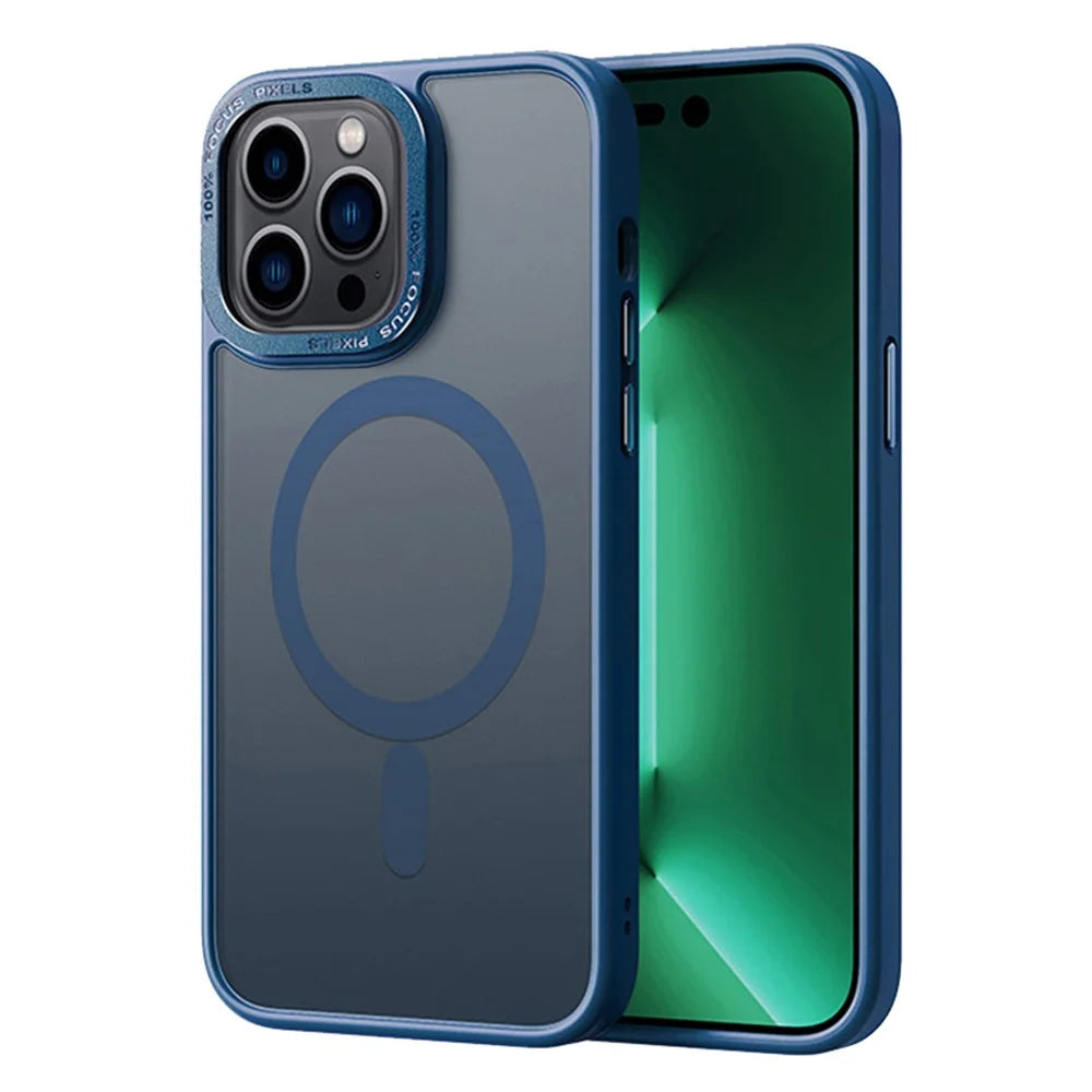For iPhone 15 Pro Max Translucent Matte Phone Case TPU+PC Magnetic Cover Compatible with MagSafe - Sapphire - 1