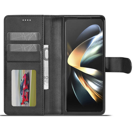 LC.IMEEKE For Samsung Galaxy Z Fold5 5G Wallet Leather Phone Case Stand Calf Texture Phone Cover - Black - 2