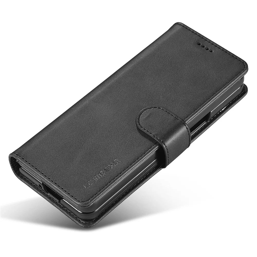 LC.IMEEKE For Samsung Galaxy Z Fold5 5G Wallet Leather Phone Case Stand Calf Texture Phone Cover - Black - 4