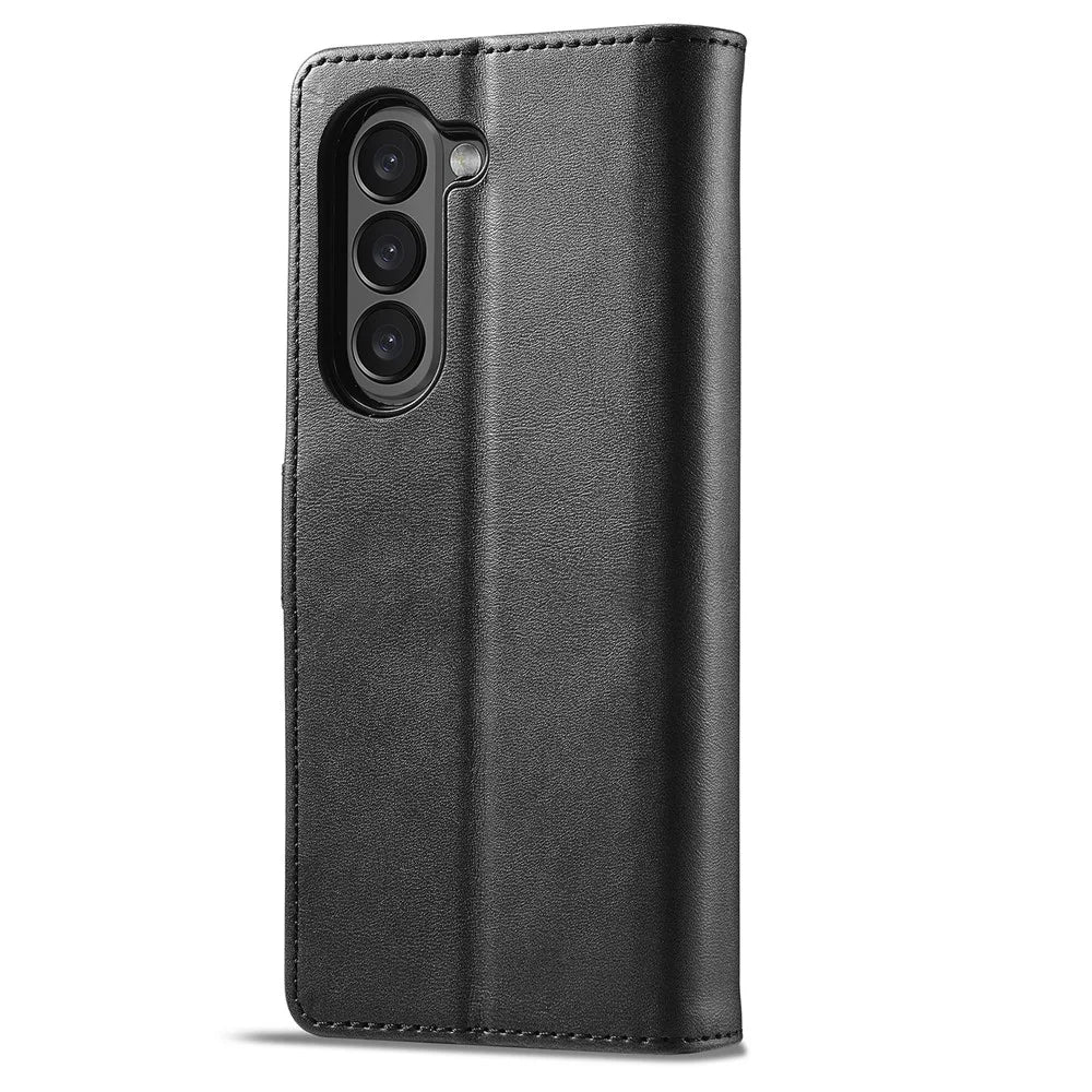 LC.IMEEKE For Samsung Galaxy Z Fold5 5G Wallet Leather Phone Case Stand Calf Texture Phone Cover - Black - 5