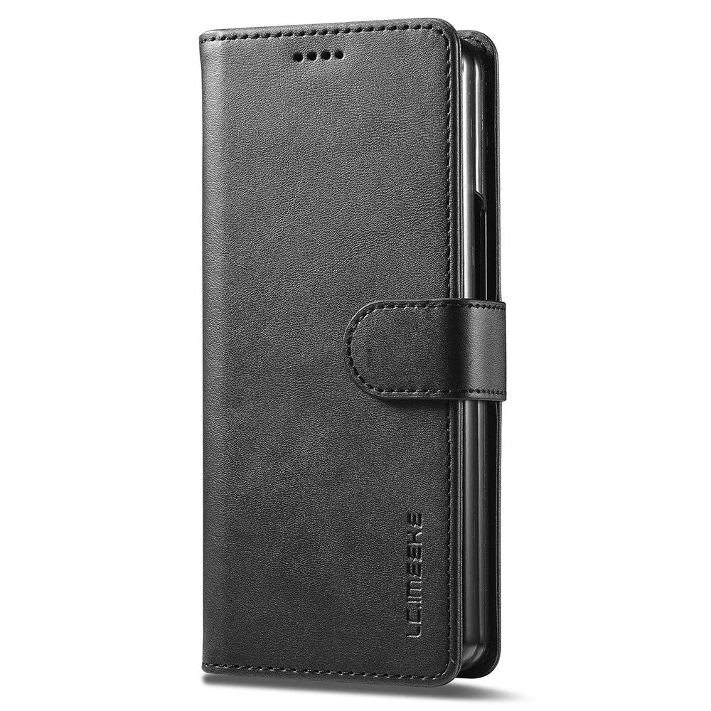 LC.IMEEKE For Samsung Galaxy Z Fold5 5G Wallet Leather Phone Case Stand Calf Texture Phone Cover - Black - 6