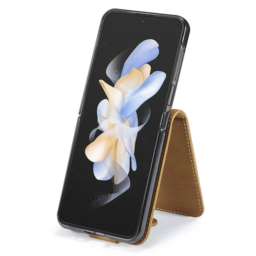 LC.IMEEKE For Samsung Galaxy Z Flip5 5G PU Leather Phone Case Card Holder Calf Texture Stand Cover - Yellow - 2