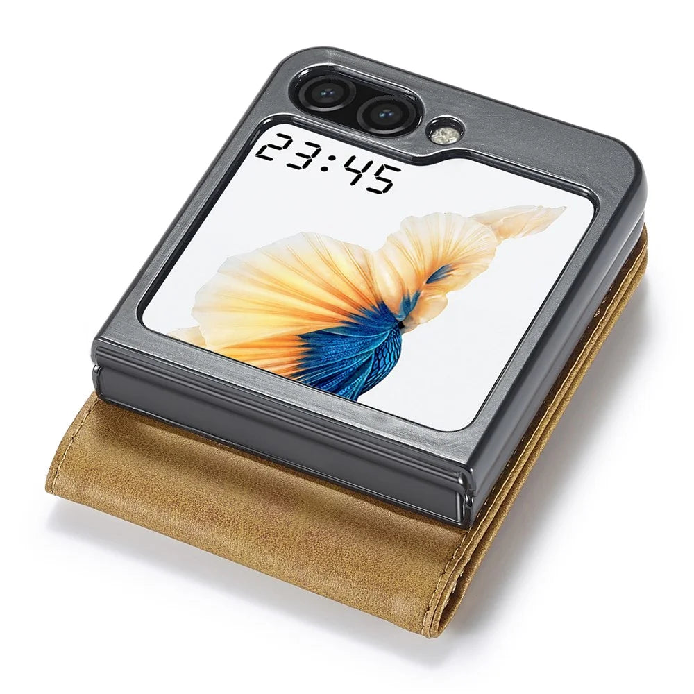 LC.IMEEKE For Samsung Galaxy Z Flip5 5G PU Leather Phone Case Card Holder Calf Texture Stand Cover - Yellow - 4