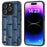 ABEEL For iPhone 15 Pro Max Shockproof Cover Genuine Cow Leather+PC+TPU Mahjong Texture Phone Case - Blue - 1