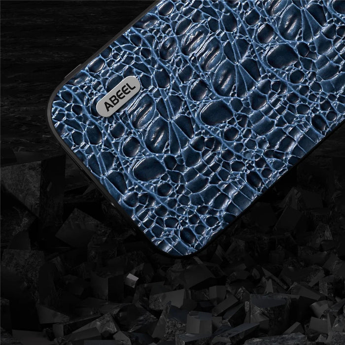 ABEEL For iPhone 15 Pro Max Back Phone Case Genuine Cow Leather+PC+TPU Slim Cover - Blue - 4