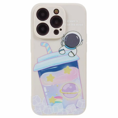 For iPhone 14 Pro Cartoon Astronaut Pattern Printing Phone Case Soft TPU Shockproof Cover - White - 1