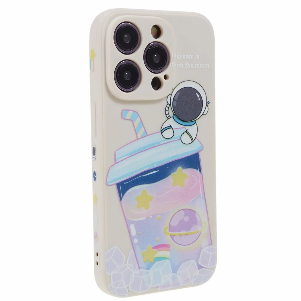For iPhone 14 Pro Cartoon Astronaut Pattern Printing Phone Case Soft TPU Shockproof Cover - White - 3