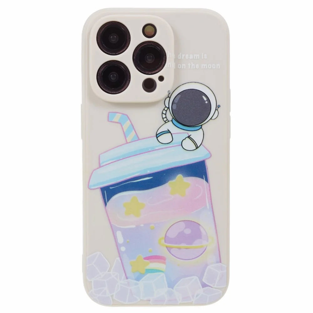 For iPhone 14 Pro Max Cartoon Astronaut Pattern Printing Anti-drop Phone Case Soft TPU Cover - White - 1