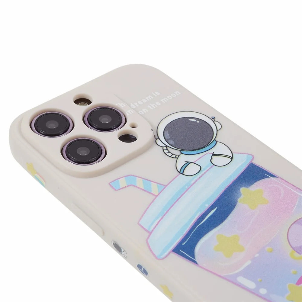 For iPhone 14 Pro Max Cartoon Astronaut Pattern Printing Anti-drop Phone Case Soft TPU Cover - White - 5