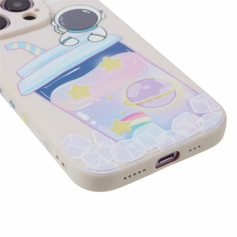 For iPhone 14 Pro Max Cartoon Astronaut Pattern Printing Anti-drop Phone Case Soft TPU Cover - White - 6