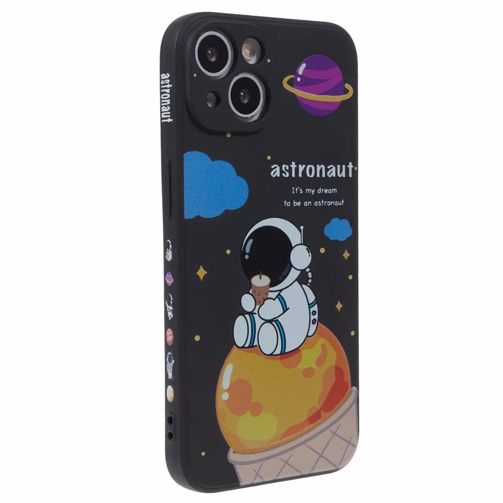 Soft TPU Cover for iPhone 14 Cartoon Astronaut Pattern Printing Anti-drop Phone Case - Black - 3