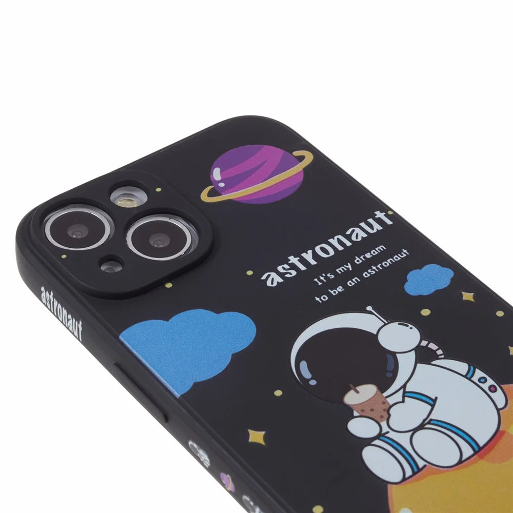 Soft TPU Cover for iPhone 14 Cartoon Astronaut Pattern Printing Anti-drop Phone Case - Black - 5