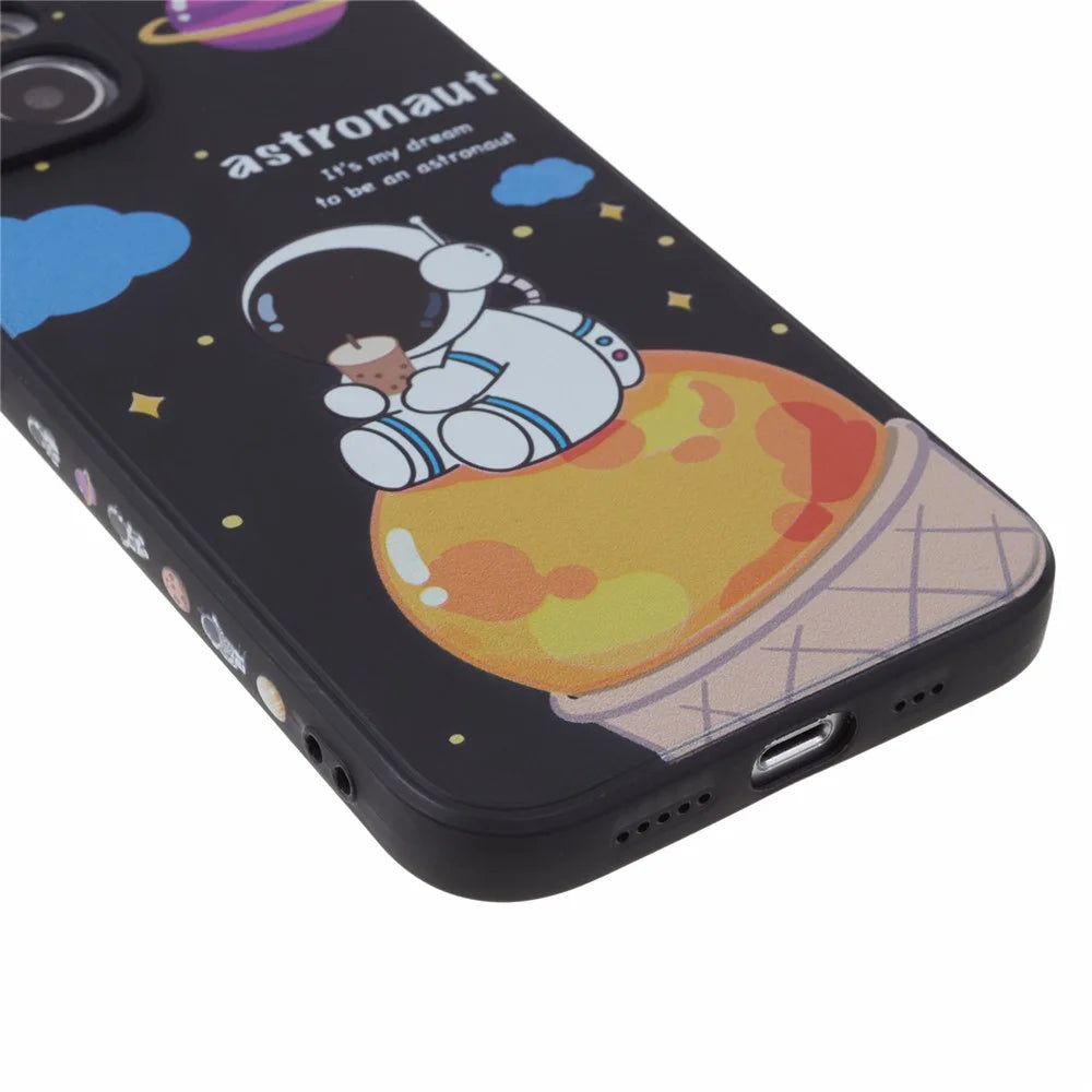 Soft TPU Cover for iPhone 14 Cartoon Astronaut Pattern Printing Anti-drop Phone Case - Black - 6