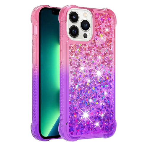 For iPhone 15 Pro Max TPU Case Gradient Quicksand Phone Back Cover - Pink+Purple - 1