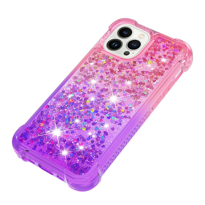 For iPhone 15 Pro Max TPU Case Gradient Quicksand Phone Back Cover - Pink+Purple - 6