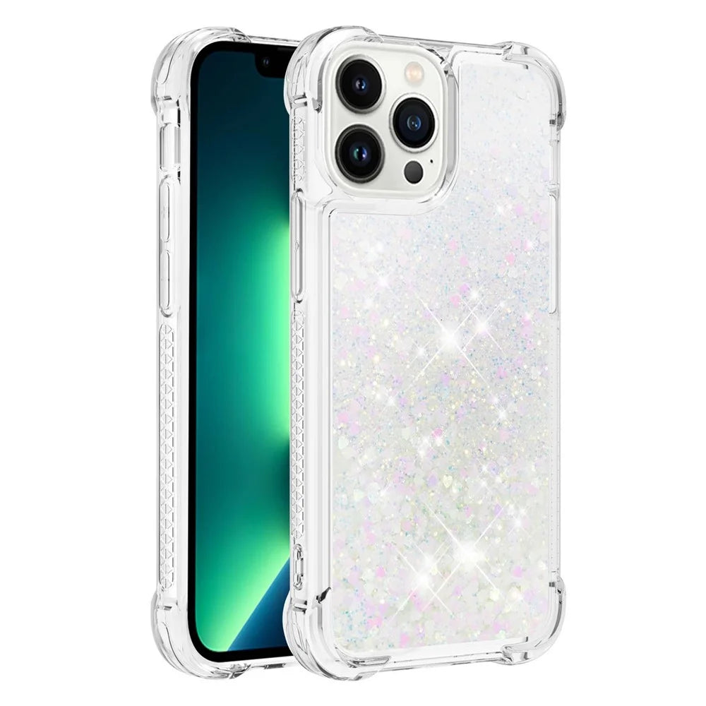 For iPhone 15 Pro Max TPU Case Glitter Quicksand Shockproof Phone Back Cover - Laser / Hearts - 1