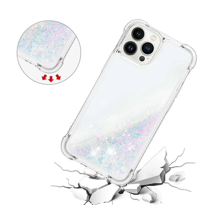 For iPhone 15 Pro Max TPU Case Glitter Quicksand Shockproof Phone Back Cover - Laser / Hearts - 5
