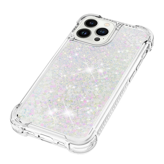 For iPhone 15 Pro Max TPU Case Glitter Quicksand Shockproof Phone Back Cover - Laser / Hearts - 6