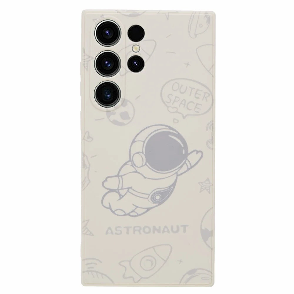 For Samsung Galaxy S23 Ultra Protective Phone Case Precise Cutout Space Astronaut Pattern TPU Cover - White - 1