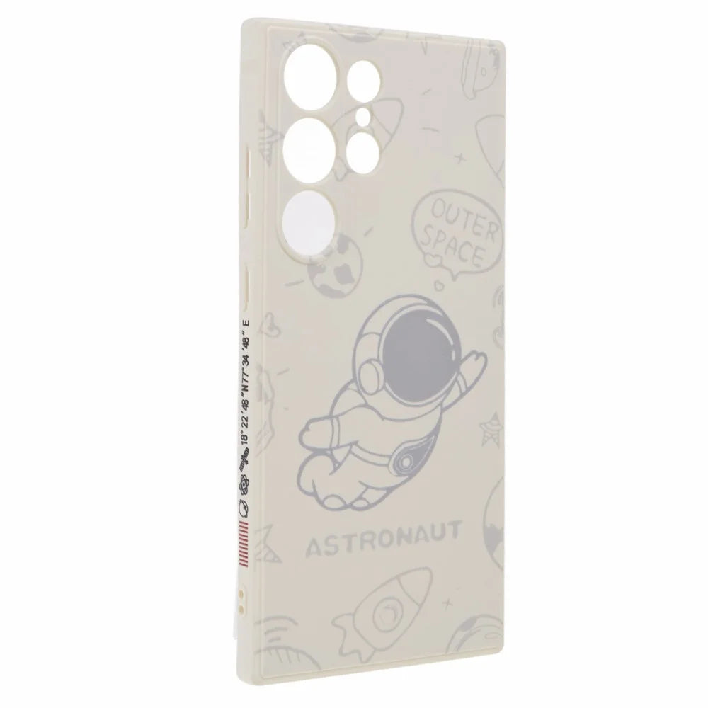 For Samsung Galaxy S23 Ultra Protective Phone Case Precise Cutout Space Astronaut Pattern TPU Cover - White - 3