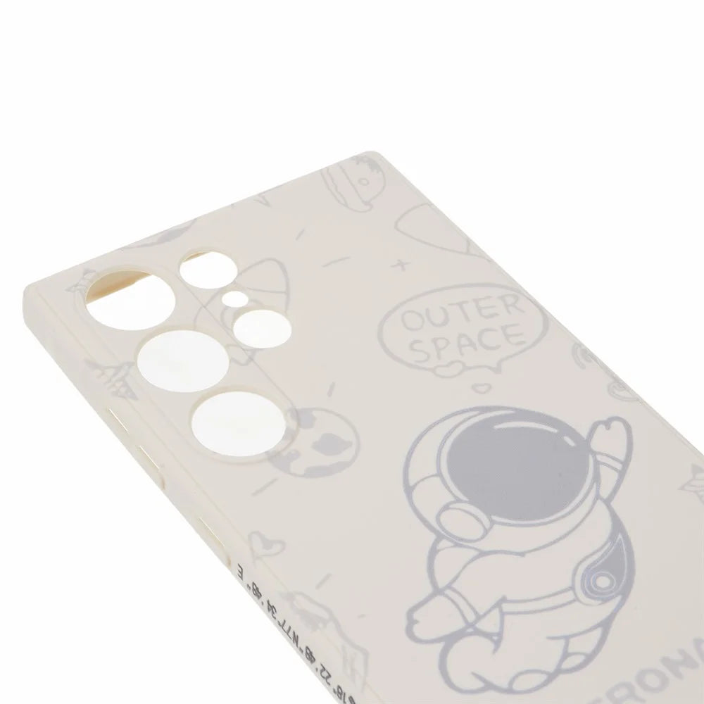 For Samsung Galaxy S23 Ultra Protective Phone Case Precise Cutout Space Astronaut Pattern TPU Cover - White - 5