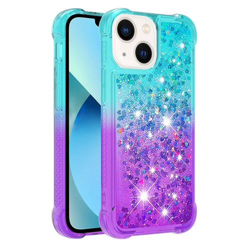 For iPhone 15 Plus TPU Case Gradient Quicksand Phone Back Cover - Sky Blue+Purple - 1
