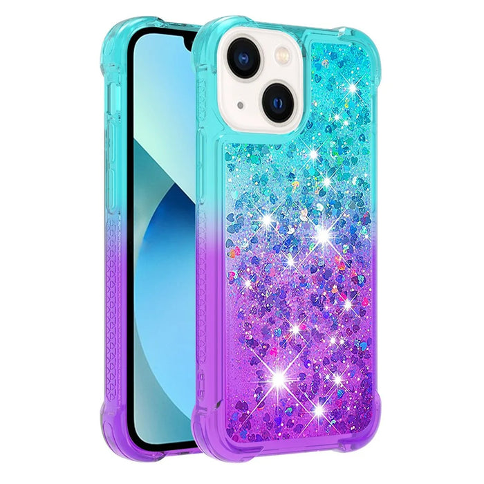 For iPhone 15 Plus TPU Case Gradient Quicksand Phone Back Cover - Sky Blue+Purple - 1