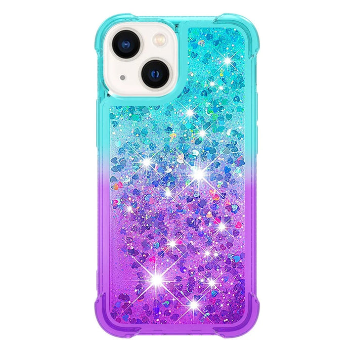 For iPhone 15 Plus TPU Case Gradient Quicksand Phone Back Cover - Sky Blue+Purple - 2