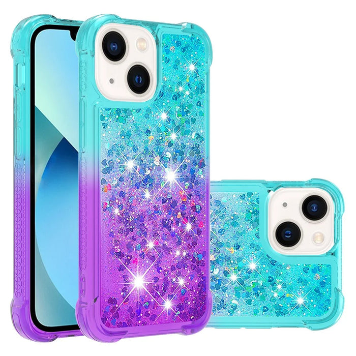 For iPhone 15 Plus TPU Case Gradient Quicksand Phone Back Cover - Sky Blue+Purple - 3