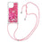 For iPhone 15 TPU Case Quicksand Design Phone Cover with Lanyard - Pink / Hearts - 2